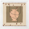 Minimalist floral artwork featuring a pale peach vase with stylised red blooms and slender stems on a beige and taupe backdrop, from the Shatha collection with Urban Road.