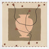Minimalist floral artwork featuring a pale peach vase with stylised red blooms and slender stems on a beige and taupe backdrop, from the Shatha collection with Urban Road.
