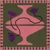 Bold artwork featuring a vibrant pink vase with purple blooms and a pink striped border on a green background, from the Shatha collection with Urban Road.