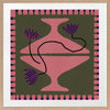 Bold artwork featuring a vibrant pink vase with purple blooms and a pink striped border on a green background, from the Shatha collection with Urban Road.