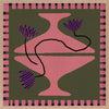 Bold artwork featuring a vibrant pink vase with purple blooms and a pink striped border on a green background, from the Shatha collection with Urban Road.