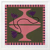Bold artwork featuring a vibrant pink vase with purple blooms and a pink striped border on a green background, from the Shatha collection with Urban Road.