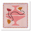 Playful pink and coral composition with a pedestal vase holding yellow and red blooms, framed by a lavender and pink checkered border, from the Shatha collection with Urban Road.