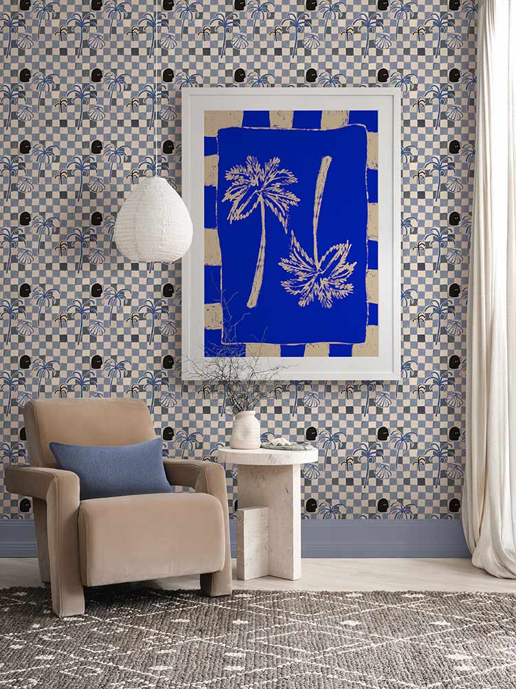 Palm Paradise Blue Framed Art Print | Lifestyle