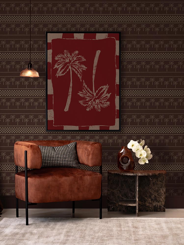 Palm Paradise Burgundy Canvas Art Print | Lifestyle