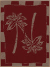 Richly toned composition of mirrored cream palm trees on a burgundy base with a deep red and beige striped frame, from the Shatha collection with Urban Road.
