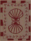 Mirrored burgundy seashell design with curved botanical accents, set on a brown background with a bold burgundy striped border, from the Shatha collection with Urban Road.