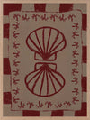 Mirrored burgundy seashell design with curved botanical accents, set on a brown background with a bold burgundy striped border, from the Shatha collection with Urban Road.