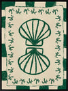 Vibrant green twin-shell illustration with decorative coral-like detailing, framed in green and cream stripes, from the Shatha collection with Urban Road.