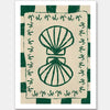 Vibrant green twin-shell illustration with decorative coral-like detailing, framed in green and cream stripes, from the Shatha collection with Urban Road.