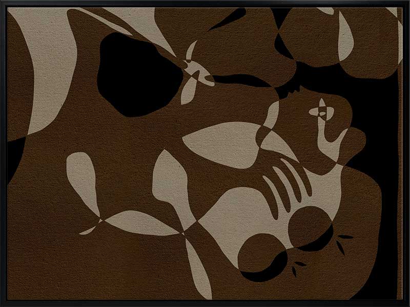 Earth-toned abstract artwork with fluid shapes layered in warm browns and charcoal, evoking organic movement, from the Shatha collection with Urban Road.