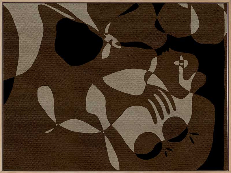 Earth-toned abstract artwork with fluid shapes layered in warm browns and charcoal, evoking organic movement, from the Shatha collection with Urban Road.