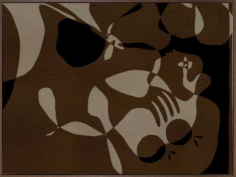 Earth-toned abstract artwork with fluid shapes layered in warm browns and charcoal, evoking organic movement, from the Shatha collection with Urban Road.
