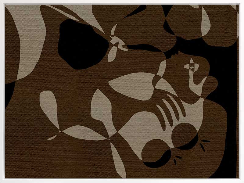 Earth-toned abstract artwork with fluid shapes layered in warm browns and charcoal, evoking organic movement, from the Shatha collection with Urban Road.