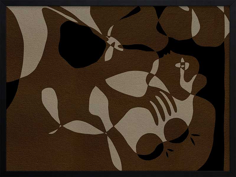 Earth-toned abstract artwork with fluid shapes layered in warm browns and charcoal, evoking organic movement, from the Shatha collection with Urban Road.