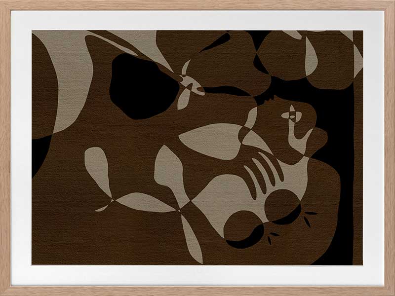 Earth-toned abstract artwork with fluid shapes layered in warm browns and charcoal, evoking organic movement, from the Shatha collection with Urban Road.