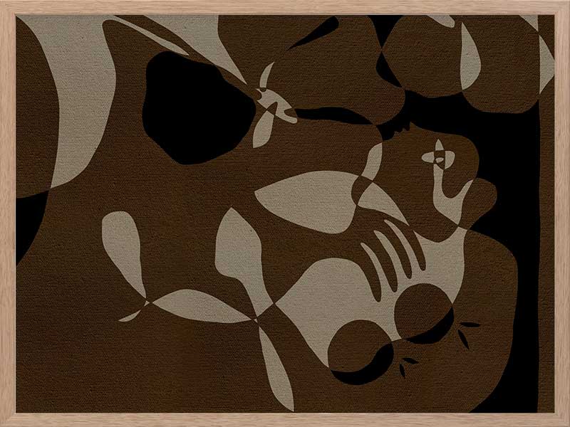 Earth-toned abstract artwork with fluid shapes layered in warm browns and charcoal, evoking organic movement, from the Shatha collection with Urban Road.