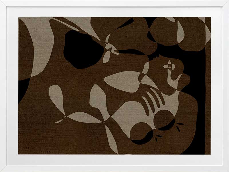 Earth-toned abstract artwork with fluid shapes layered in warm browns and charcoal, evoking organic movement, from the Shatha collection with Urban Road.