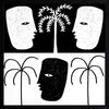 High-contrast black and white artwork with two mirrored face profiles, a central black face, and stylised palm trees, exploring themes of duality, from the Shatha collection with Urban Road.