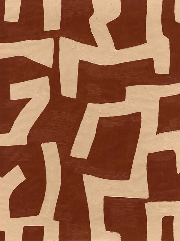 Abstract wall art from the Tim Neve collection by Urban Road, featuring bold terracotta shapes layered over a soft beige background with curved organic lines.