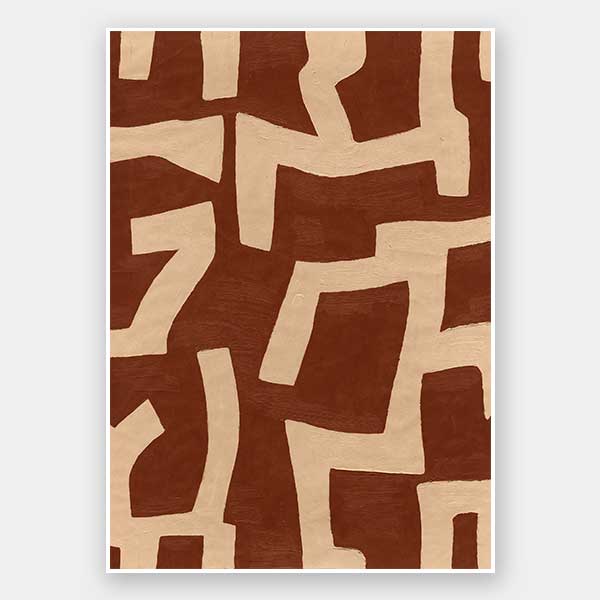 Abstract wall art from the Tim Neve collection by Urban Road, featuring bold terracotta shapes layered over a soft beige background with curved organic lines.