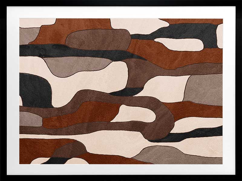 Wall art from the Tim Neve collection by Urban Road, showcasing camo-like organic shapes in earthy browns and soft neutrals.