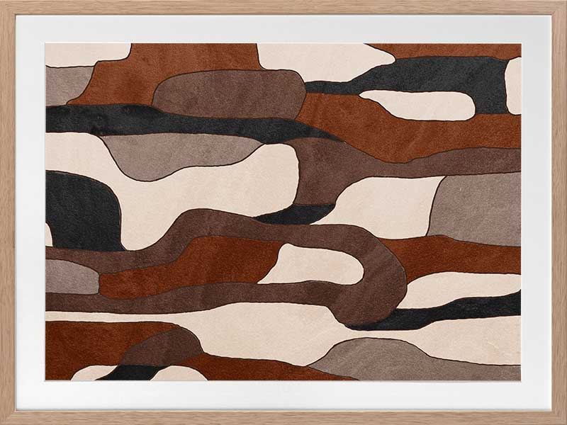 Wall art from the Tim Neve collection by Urban Road, showcasing camo-like organic shapes in earthy browns and soft neutrals.
