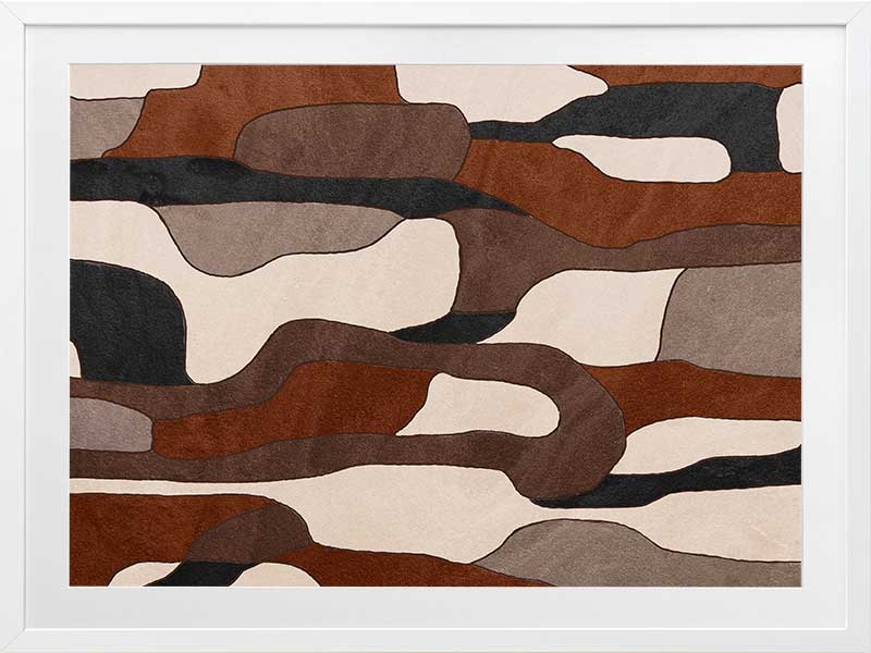 Wall art from the Tim Neve collection by Urban Road, showcasing camo-like organic shapes in earthy browns and soft neutrals.