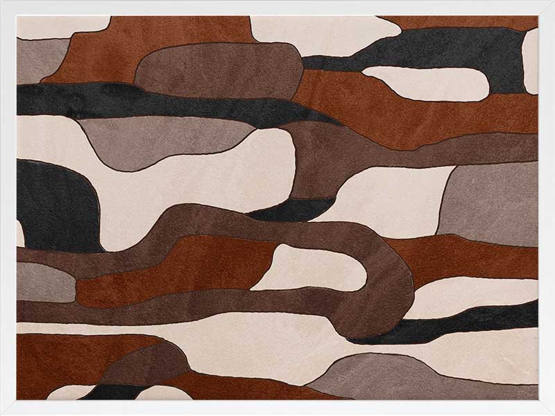 Wall art from the Tim Neve collection by Urban Road, showcasing camo-like organic shapes in earthy browns and soft neutrals.