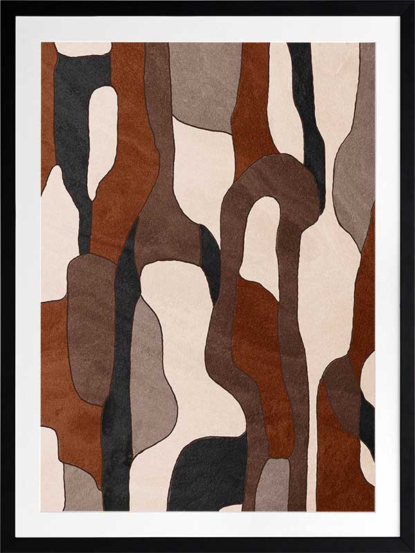 Wall art from the Tim Neve collection by Urban Road, showcasing camo-like organic shapes in earthy browns and soft neutrals.