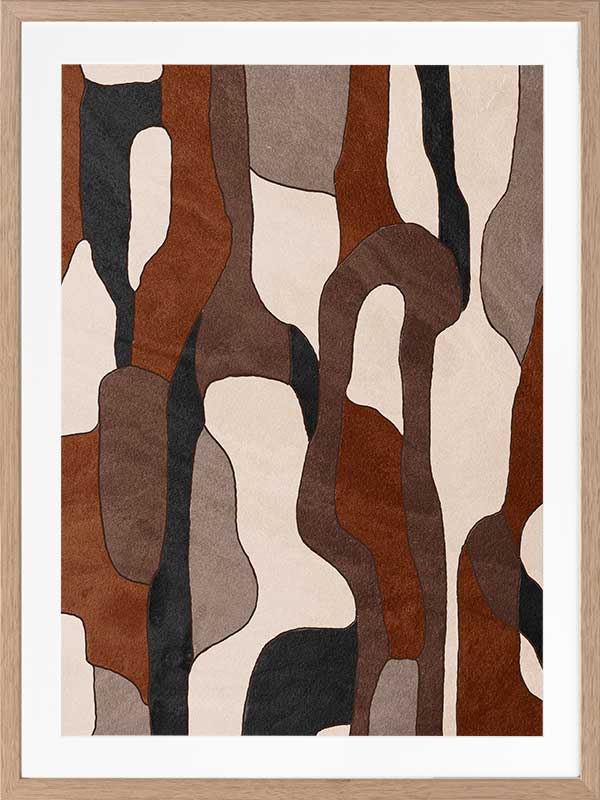 Wall art from the Tim Neve collection by Urban Road, showcasing camo-like organic shapes in earthy browns and soft neutrals.