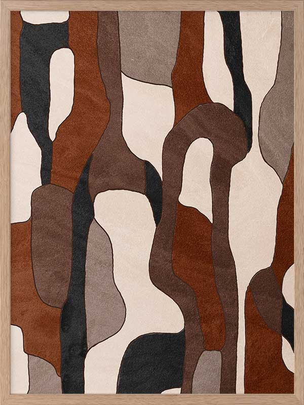 Wall art from the Tim Neve collection by Urban Road, showcasing camo-like organic shapes in earthy browns and soft neutrals.