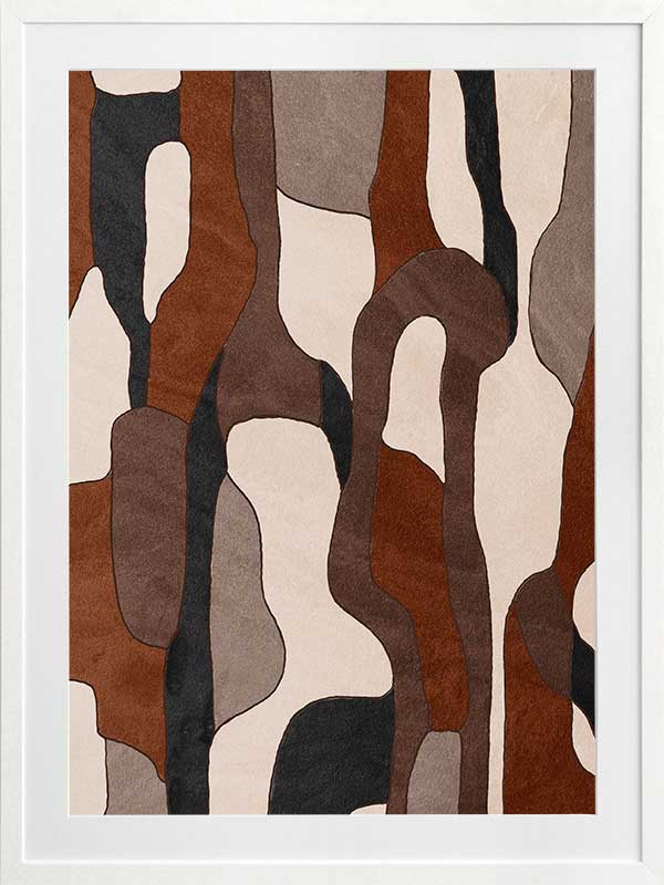 Wall art from the Tim Neve collection by Urban Road, showcasing camo-like organic shapes in earthy browns and soft neutrals.