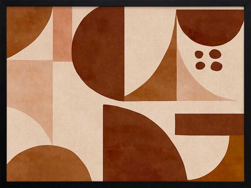Geometric wall art from the Tim Neve collection by Urban Road, featuring warm terracotta arcs and beige curved forms.