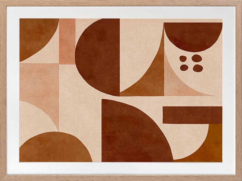 Geometric wall art from the Tim Neve collection by Urban Road, featuring warm terracotta arcs and beige curved forms.