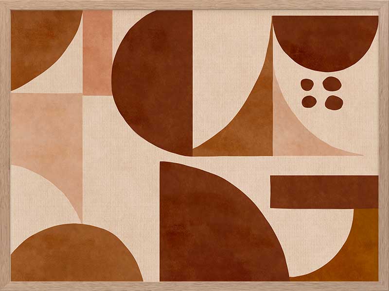 Geometric wall art from the Tim Neve collection by Urban Road, featuring warm terracotta arcs and beige curved forms.