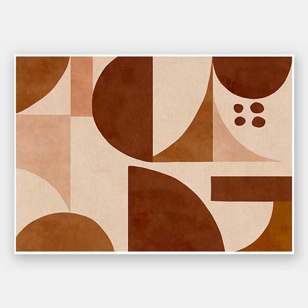 Geometric wall art from the Tim Neve collection by Urban Road, featuring warm terracotta arcs and beige curved forms.