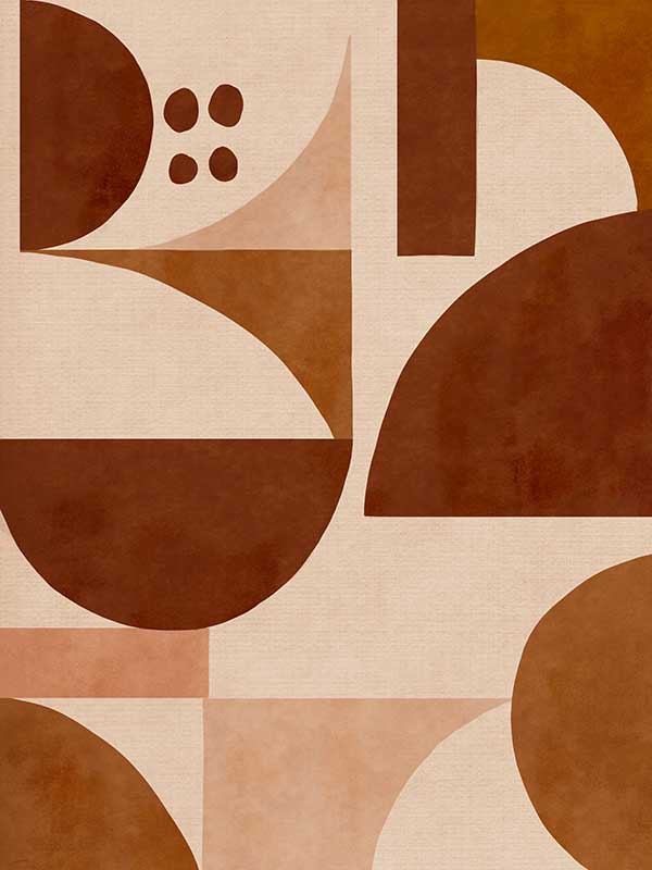Geometric wall art from the Tim Neve collection by Urban Road, featuring warm terracotta arcs and beige curved forms.
