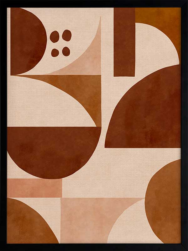 Geometric wall art from the Tim Neve collection by Urban Road, featuring warm terracotta arcs and beige curved forms.