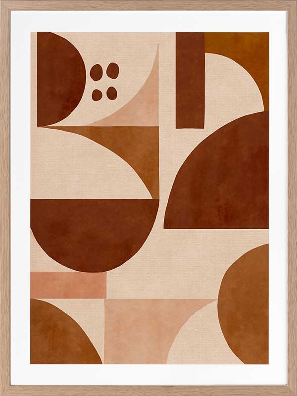 Geometric wall art from the Tim Neve collection by Urban Road, featuring warm terracotta arcs and beige curved forms.