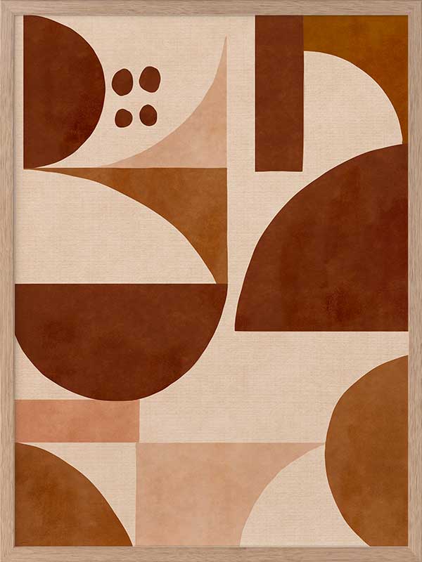 Geometric wall art from the Tim Neve collection by Urban Road, featuring warm terracotta arcs and beige curved forms.