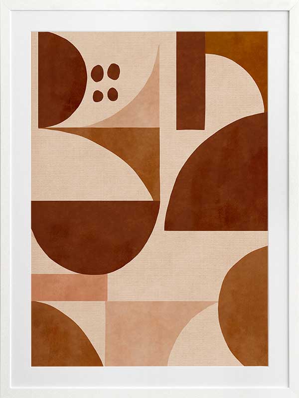 Geometric wall art from the Tim Neve collection by Urban Road, featuring warm terracotta arcs and beige curved forms.