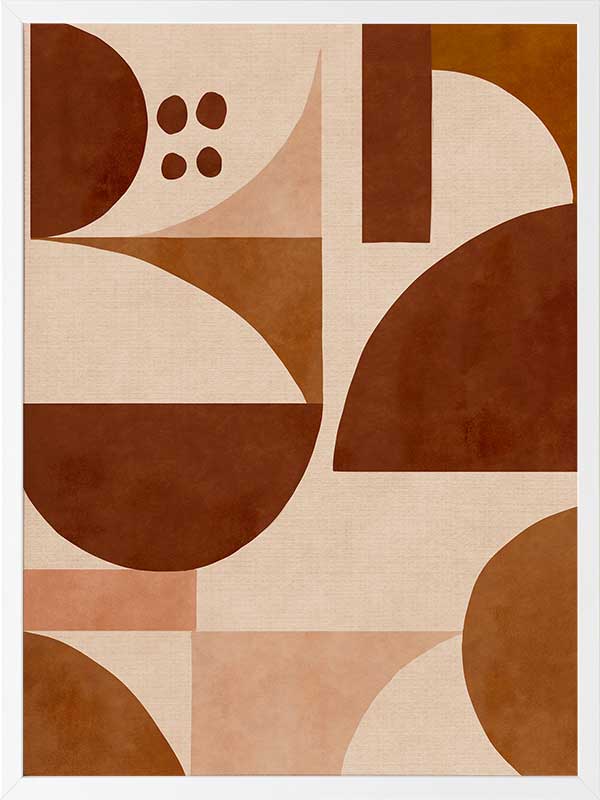 Geometric wall art from the Tim Neve collection by Urban Road, featuring warm terracotta arcs and beige curved forms.