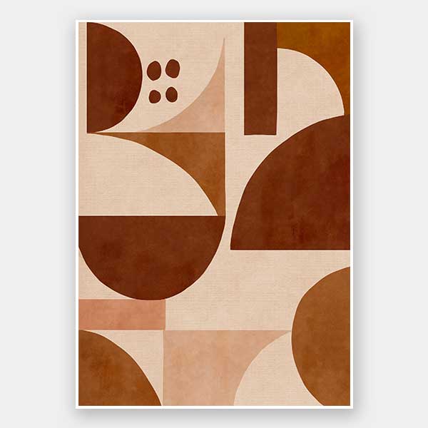 Geometric wall art from the Tim Neve collection by Urban Road, featuring warm terracotta arcs and beige curved forms.