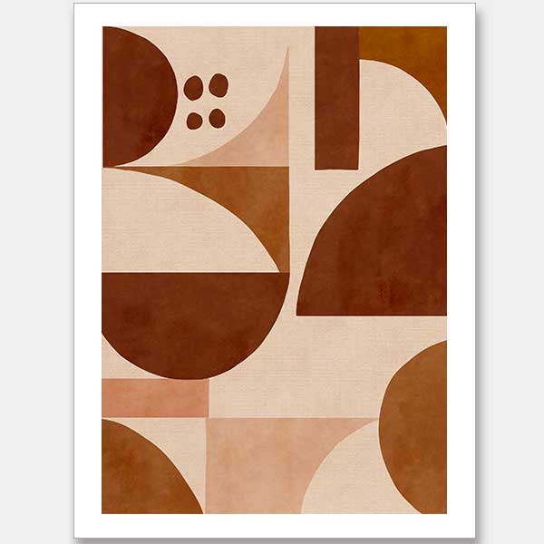 Geometric wall art from the Tim Neve collection by Urban Road, featuring warm terracotta arcs and beige curved forms.