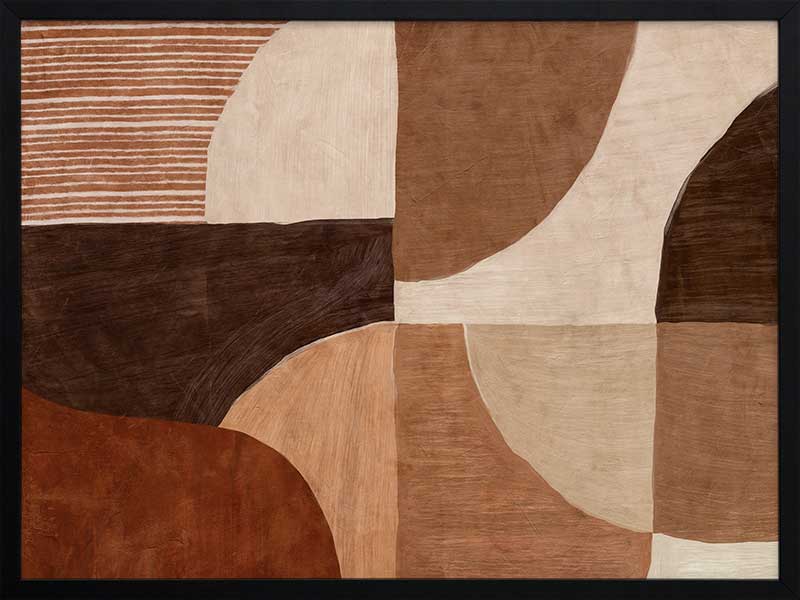 Abstract wall art from the Tim Neve collection by Urban Road, with bold brown forms, layered textures, and neutral shapes.
