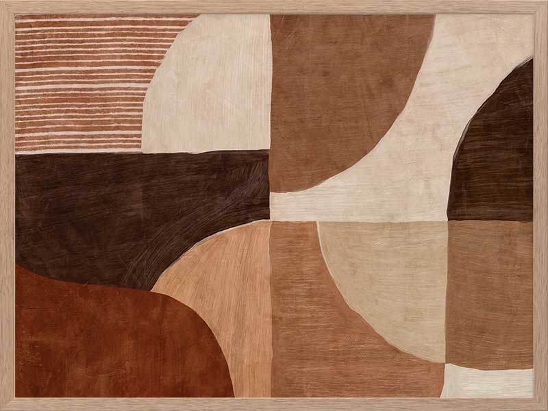 Abstract wall art from the Tim Neve collection by Urban Road, with bold brown forms, layered textures, and neutral shapes.