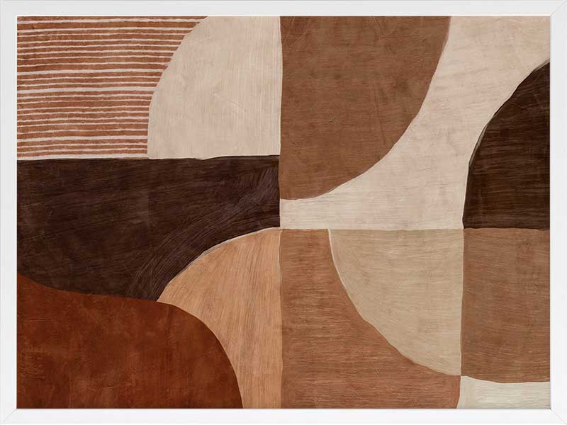 Abstract wall art from the Tim Neve collection by Urban Road, with bold brown forms, layered textures, and neutral shapes.