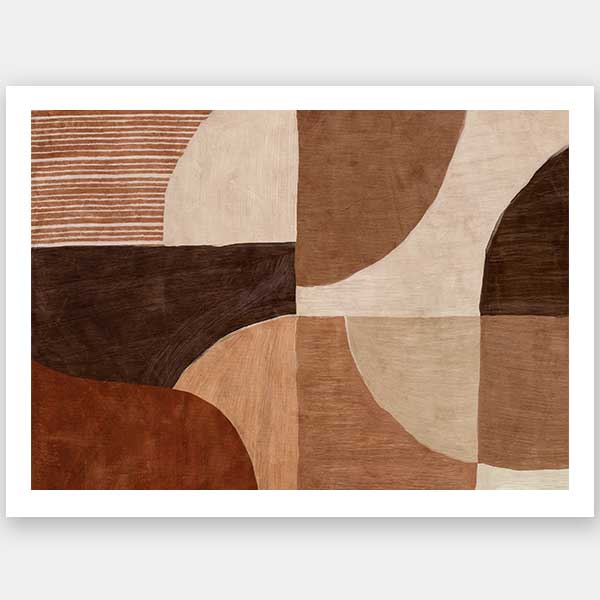Abstract wall art from the Tim Neve collection by Urban Road, with bold brown forms, layered textures, and neutral shapes.