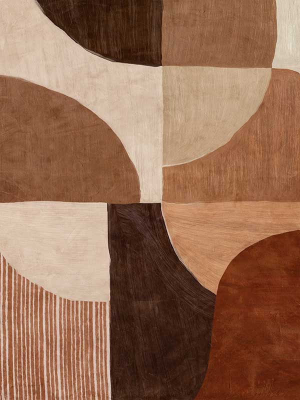 Abstract wall art from the Tim Neve collection by Urban Road, with bold brown forms, layered textures, and neutral shapes.